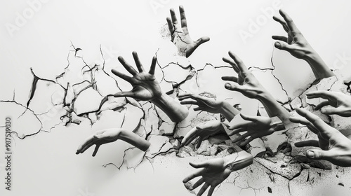 Wallpaper Mural A set of scales breaking apart under the pressure of numerous hands pulling them in different directions. Each hand represents a different emotion or stereotype about weight and body image.  Torontodigital.ca