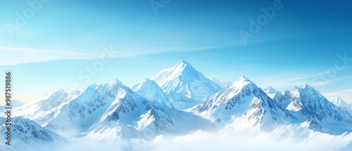 Design a captivating aerial view of a majestic mountain range blanketed in a soft