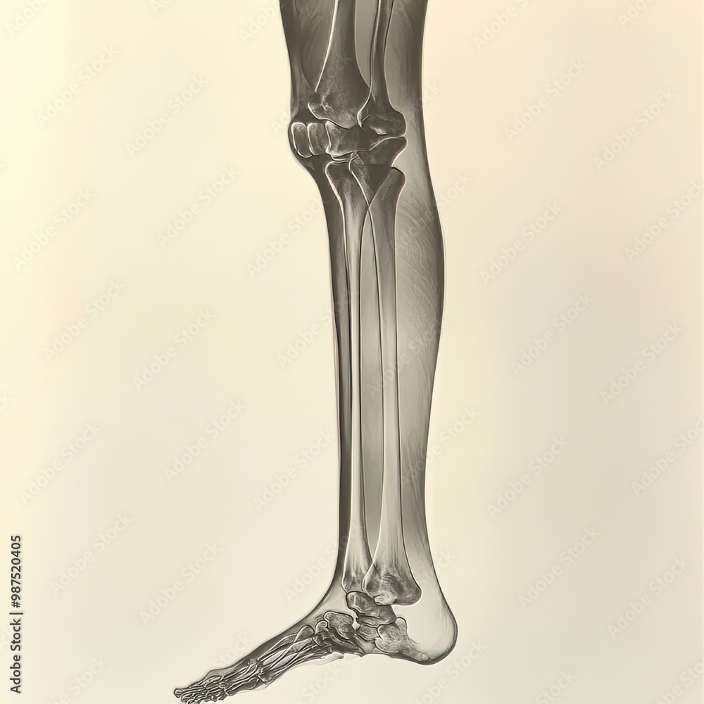 A full-length X-ray of a human leg A full-length X-ray of a human leg
