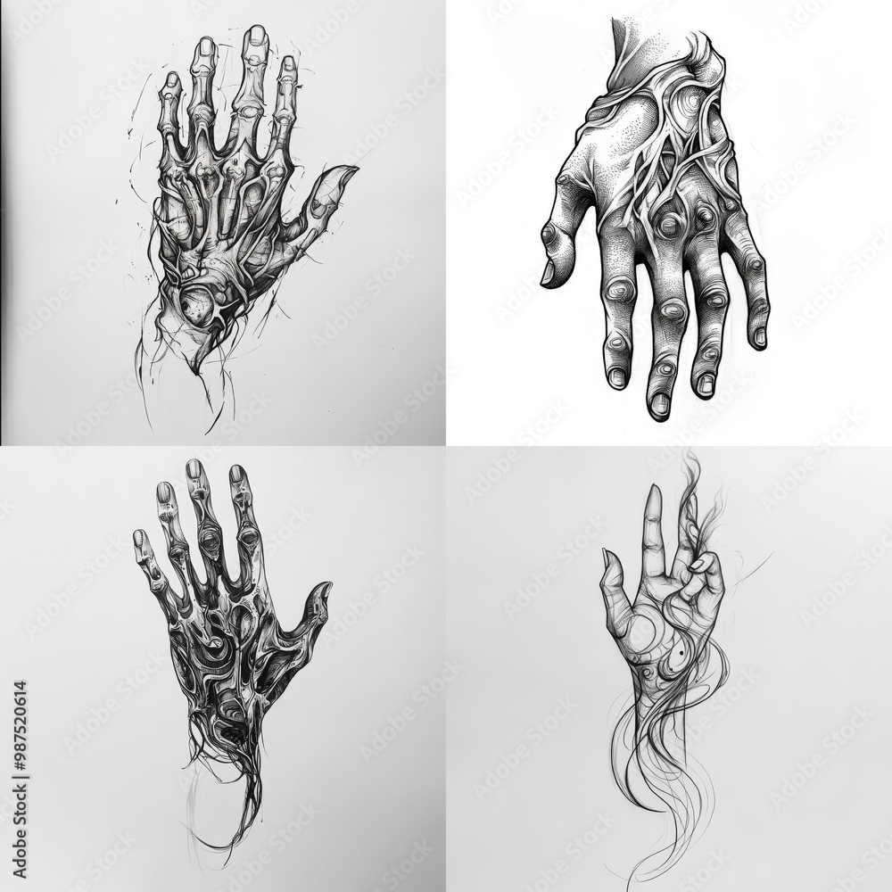 Naklejka premium Cool hand tattoo sketch on white background
