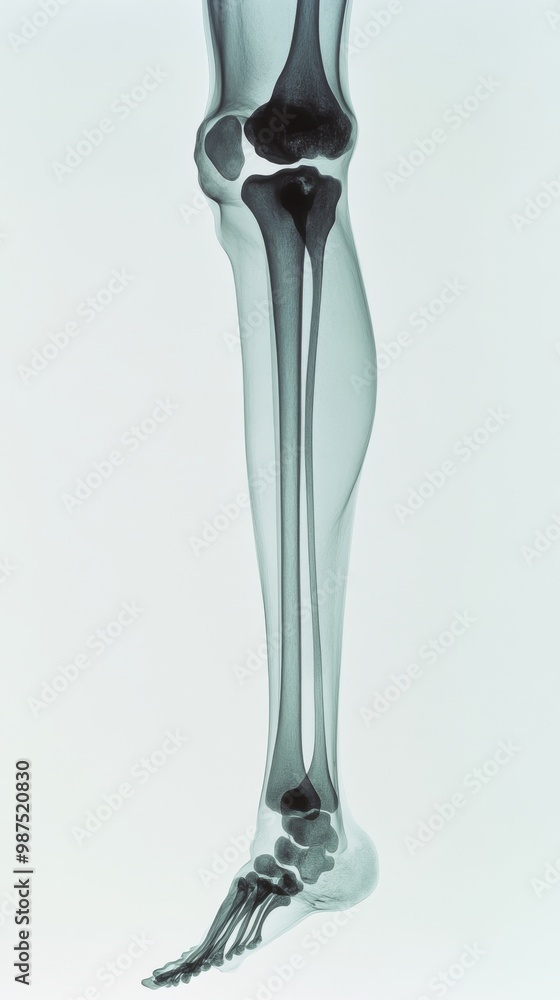 A full-length X-ray of a human leg A full-length X-ray of a human leg