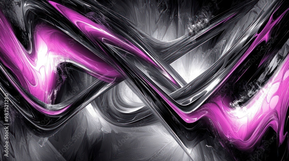Abstract digital artwork featuring dynamic swirls of black, white, and vibrant pink. Abstract digital artwork featuring dynamic swirls of black, white, and vibrant pink.