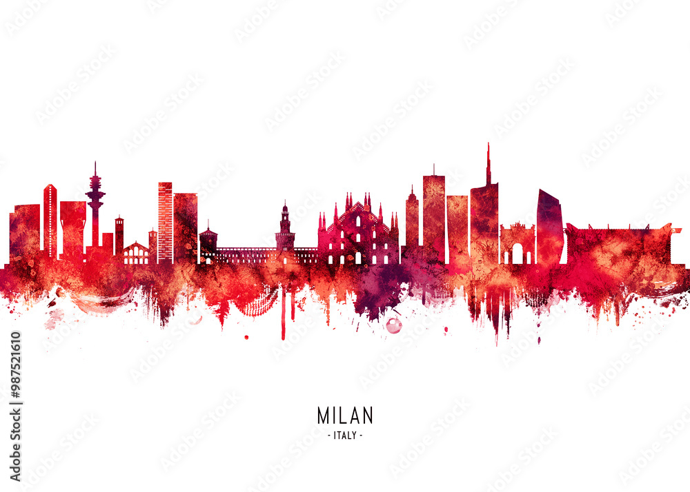 Milan Italy Skyline Red