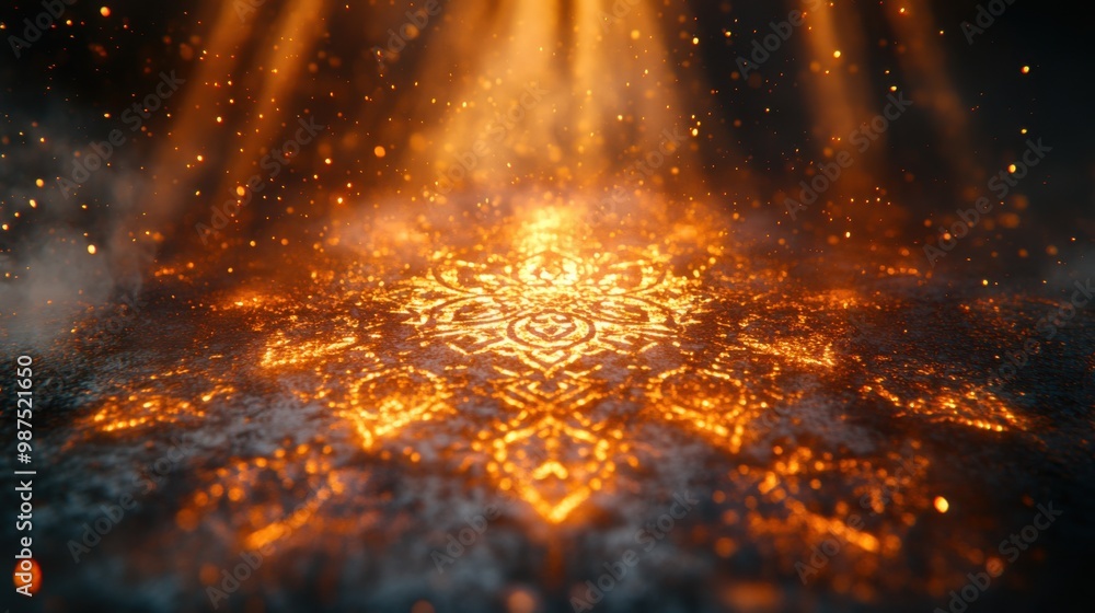Intricate Glowing Mandala on a Dark Surface Intricate Glowing Mandala on a Dark Surface