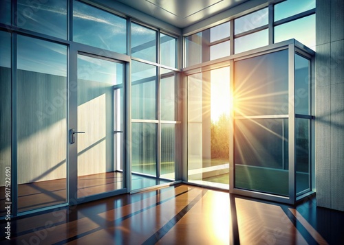 A translucent glass window or door subtly blends interior and exterior spaces, bathing the area in a dance of light and shadow.