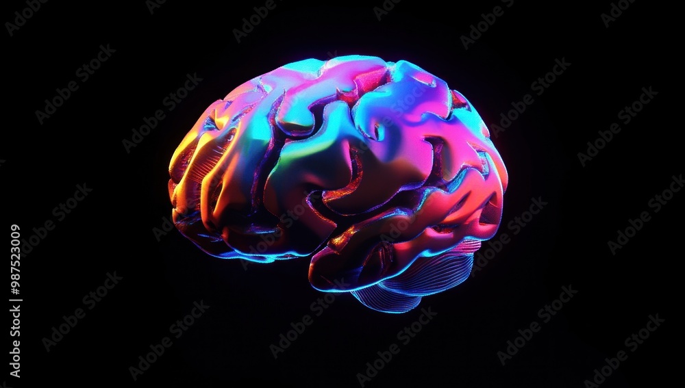 A 3D Render of a Human Brain Illuminated by Vibrant Colors A 3D Render of a Human Brain Illuminated by Vibrant Colors