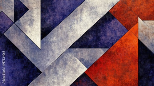 Wallpaper Mural Abstract geometric design with textured shapes in blue, red, and white tones. Torontodigital.ca