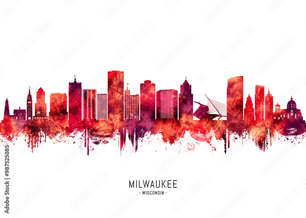 Fototapeta premium Milwaukee Wisconsin Skyline Red