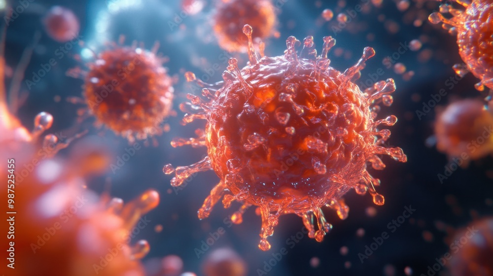 Naklejka premium render of cancerous tumor cells, illustrating the aggressive growth and mutation of malignant cells.