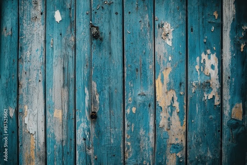 Weathered Blue Wooden Planks with Flaking Paint