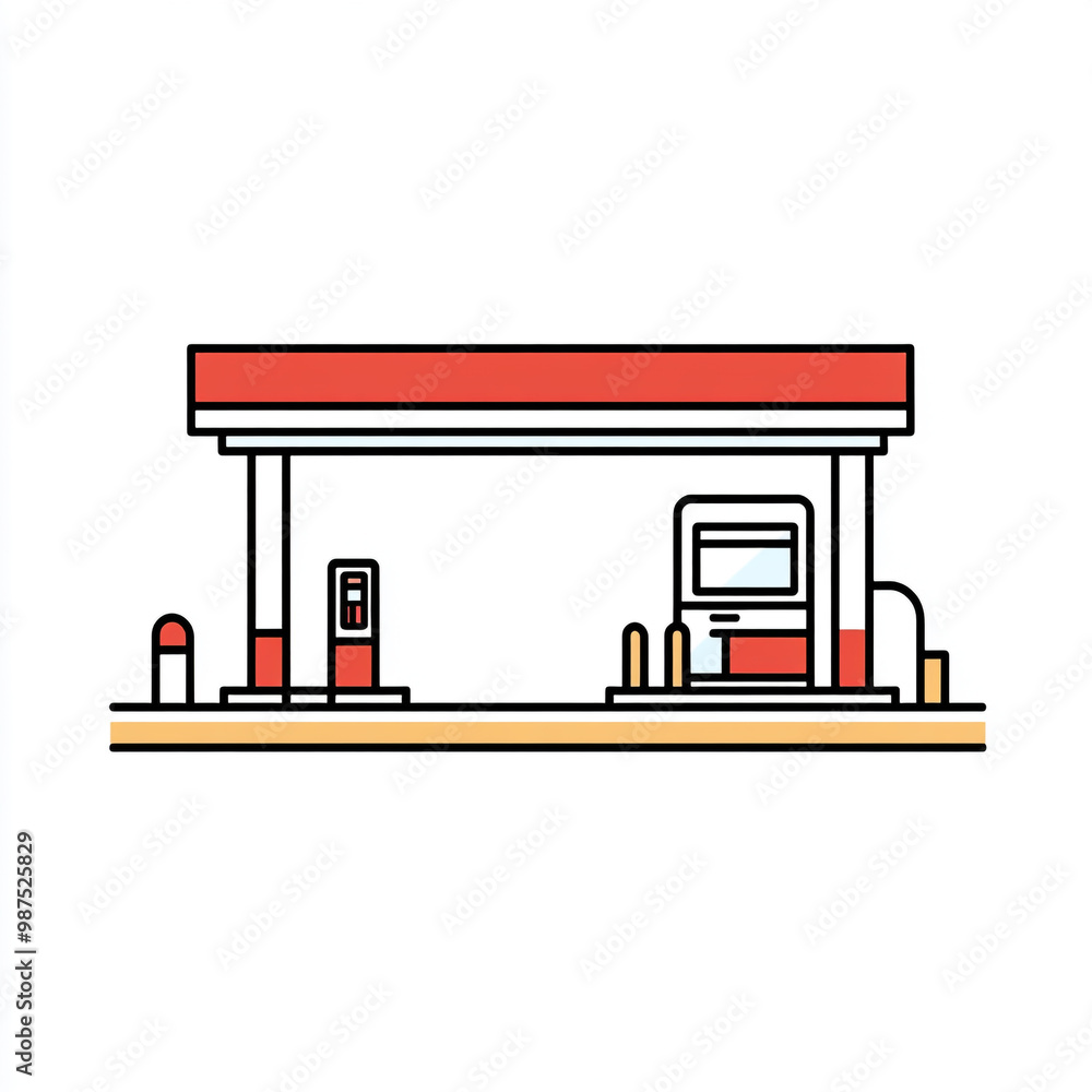 A colorful icon of a gas station, with simple line art and a solid coloring style on a white background. A colorful icon of a gas station, with simple line art and a solid coloring style on a white background.