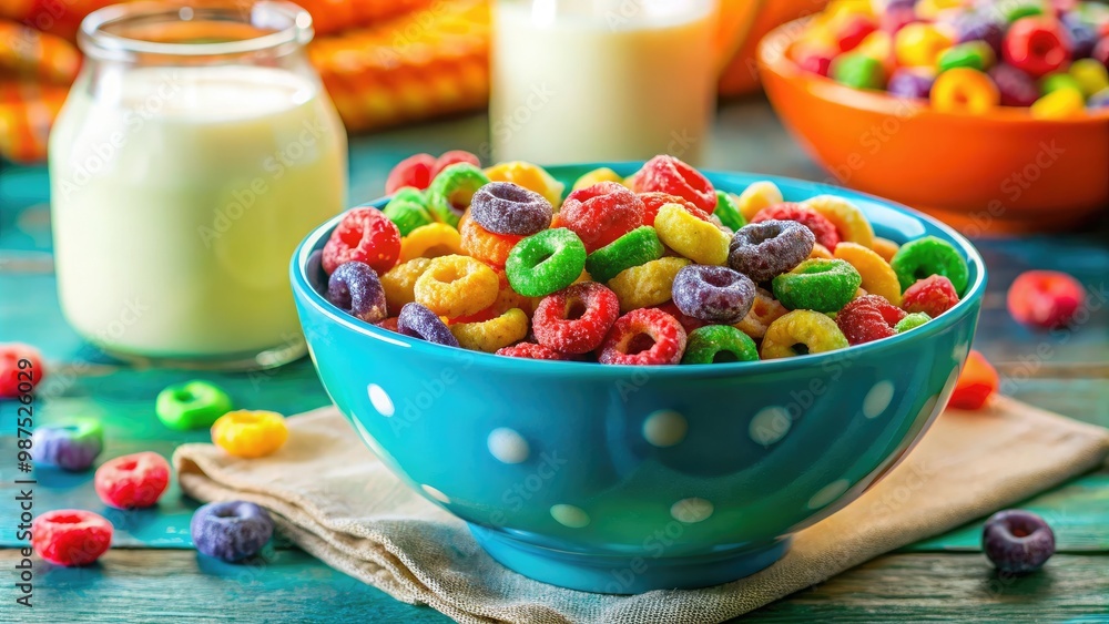 Bright cereal bowl illustration with milk and playful breakfast items, ideal for creative designs and projects. Enhance your morning vibe with this cheerful graphic touch. Bright cereal bowl illustration with milk and playful breakfast items, ideal for creative designs and projects. Enhance your morning vibe with this cheerful graphic touch.