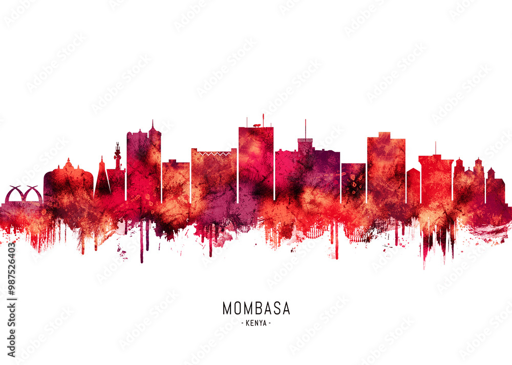Fototapeta premium Mombasa Kenya Skyline Red
