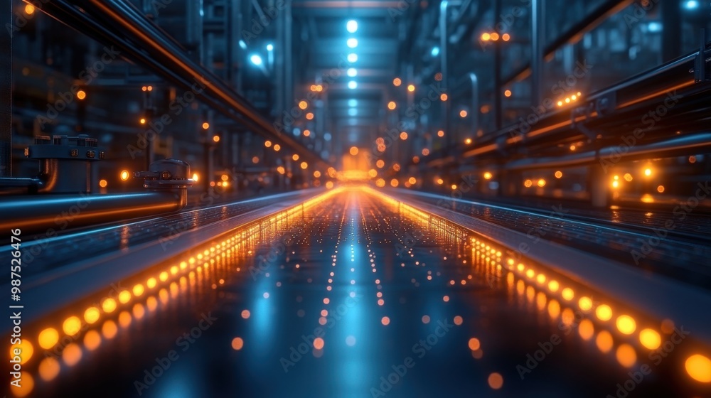 Futuristic Industrial Corridor with Glowing Lights Futuristic Industrial Corridor with Glowing Lights