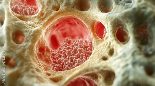 Cross-section of a bone showing bone marrow and stem cells, illustrating the body's cellular regeneration. photo