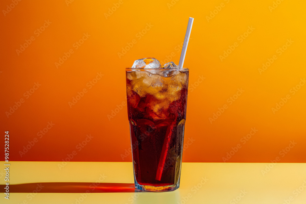 Image Glass With Ice Filled With Soda On Table In Advertising Photo Style Created With Artificial Intelligence Image Glass With Ice Filled With Soda On Table In Advertising Photo Style Created With Artificial Intelligence