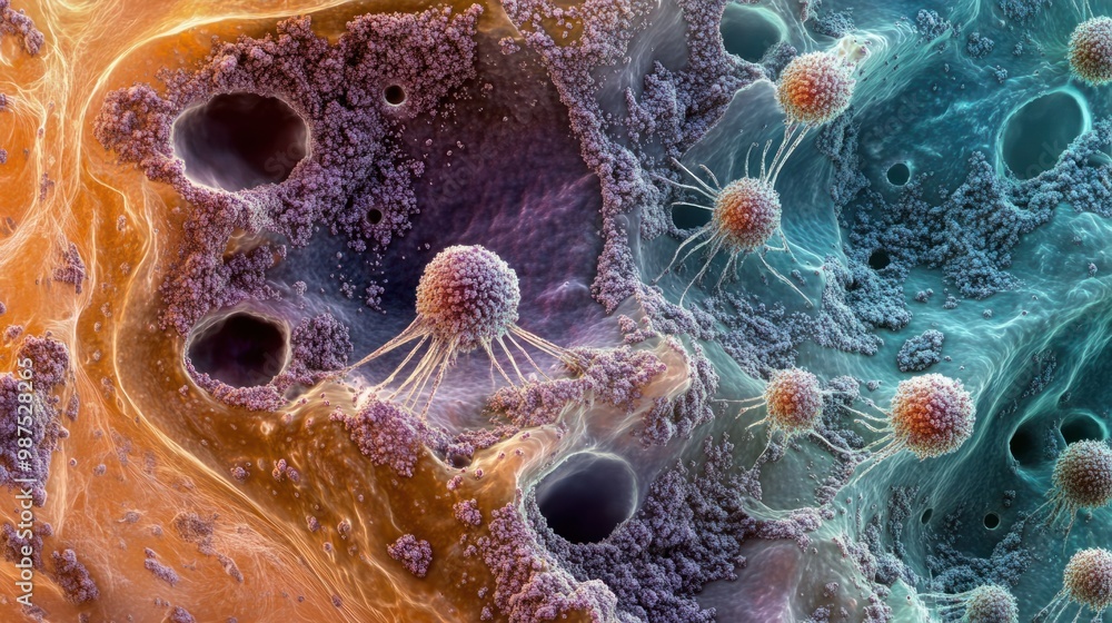 Cross-section of skin cells regenerating after a cut, symbolizing the ...