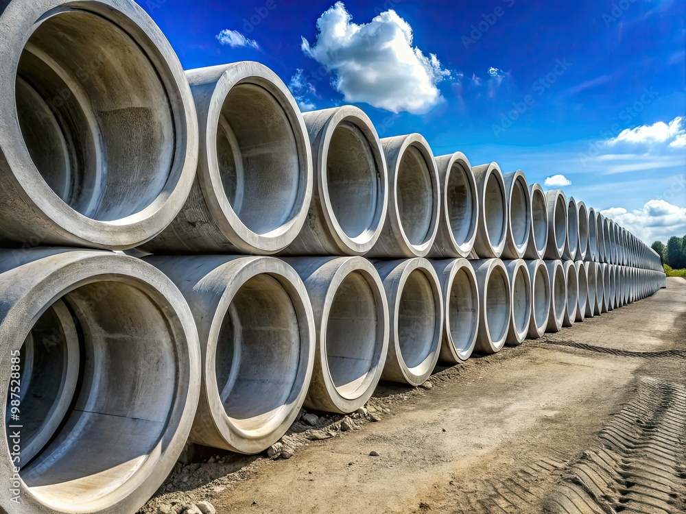 Concrete tubes with reinforced walls used for drainage or as underpasses for roads or railways Concrete tubes with reinforced walls used for drainage or as underpasses for roads or railways