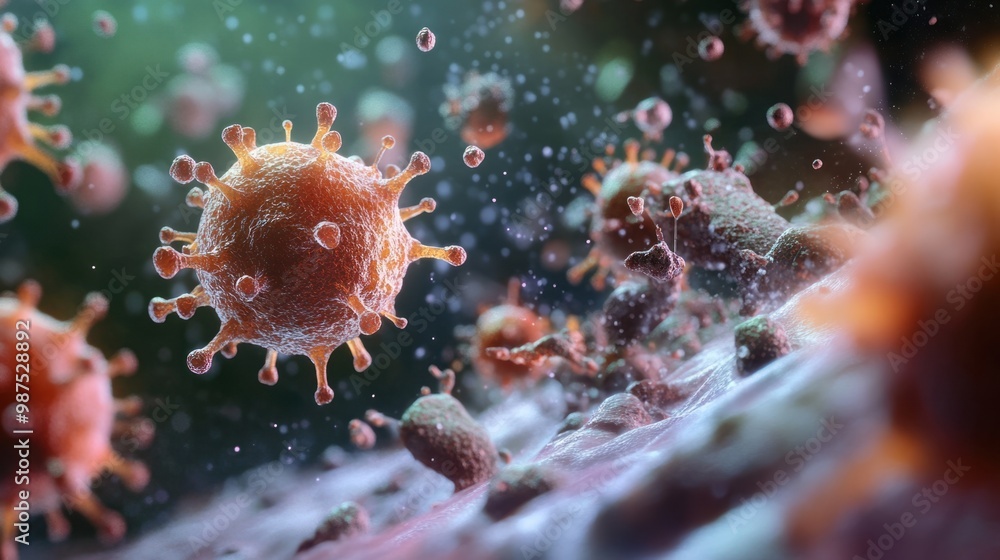 Digital representation of the immune system cells attacking a foreign pathogen, symbolizing the body's defense. Digital representation of the immune system cells attacking a foreign pathogen, symbolizing the body's defense.