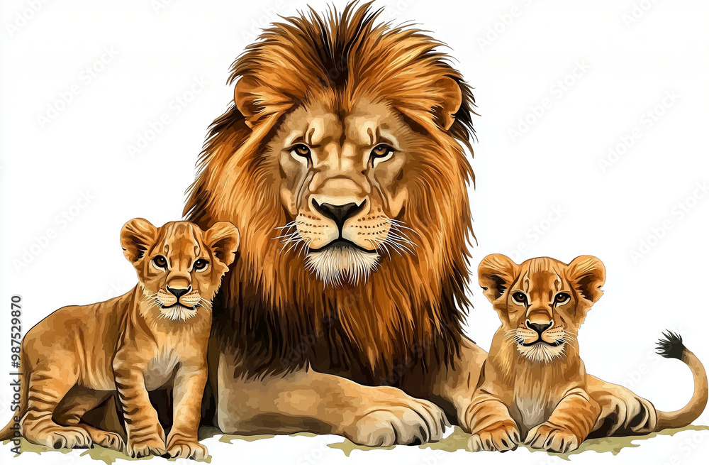 Obraz premium A portrait lion with its cubes (babies).