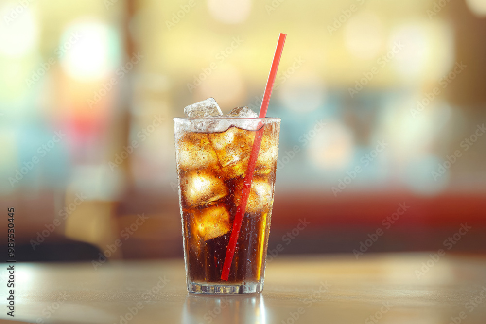Image Glass With Ice Filled With Soda On Table In Advertising Photo Style Created With Artificial Intelligence Image Glass With Ice Filled With Soda On Table In Advertising Photo Style Created With Artificial Intelligence