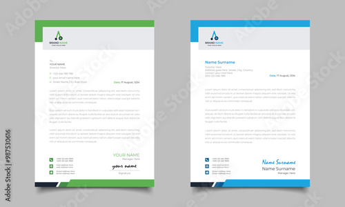 Green And Blue Modern Business Letterhead Simple Clean Template Design