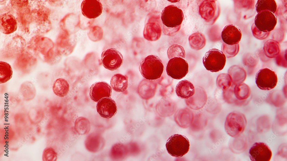 Red blood cells under a microscope, highlighting their role in carrying oxygen to tissues throughout the body. Red blood cells under a microscope, highlighting their role in carrying oxygen to tissues throughout the body.