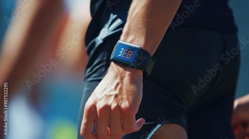 Athlete wearing a heart rate monitor during a race, emphasizing the role of cardiovascular fitness.