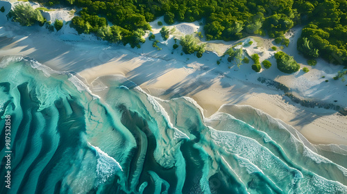 Aerial View of a Pristine Tropical Beach with Turquoise Waters