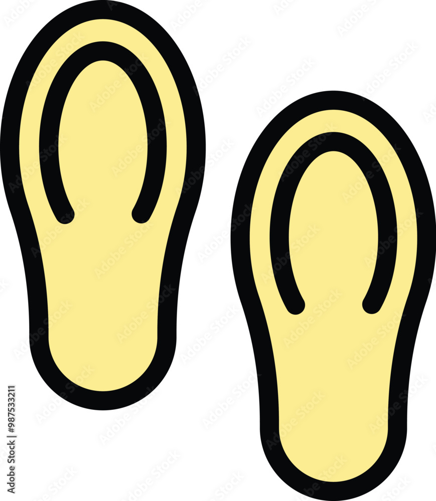 Simple vector icon of a pair of yellow flip flops, perfect for summer vibes Simple vector icon of a pair of yellow flip flops, perfect for summer vibes