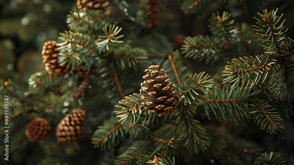 Close-up of Pine Cones and Needles on a Branch Close-up of Pine Cones and Needles on a Branch