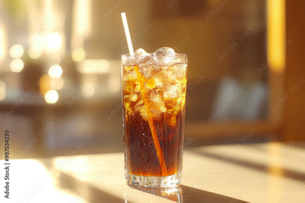 Image Glass With Ice Filled With Soda On Table In Advertising Photo Style Created With Artificial Intelligence Image Glass With Ice Filled With Soda On Table In Advertising Photo Style Created With Artificial Intelligence