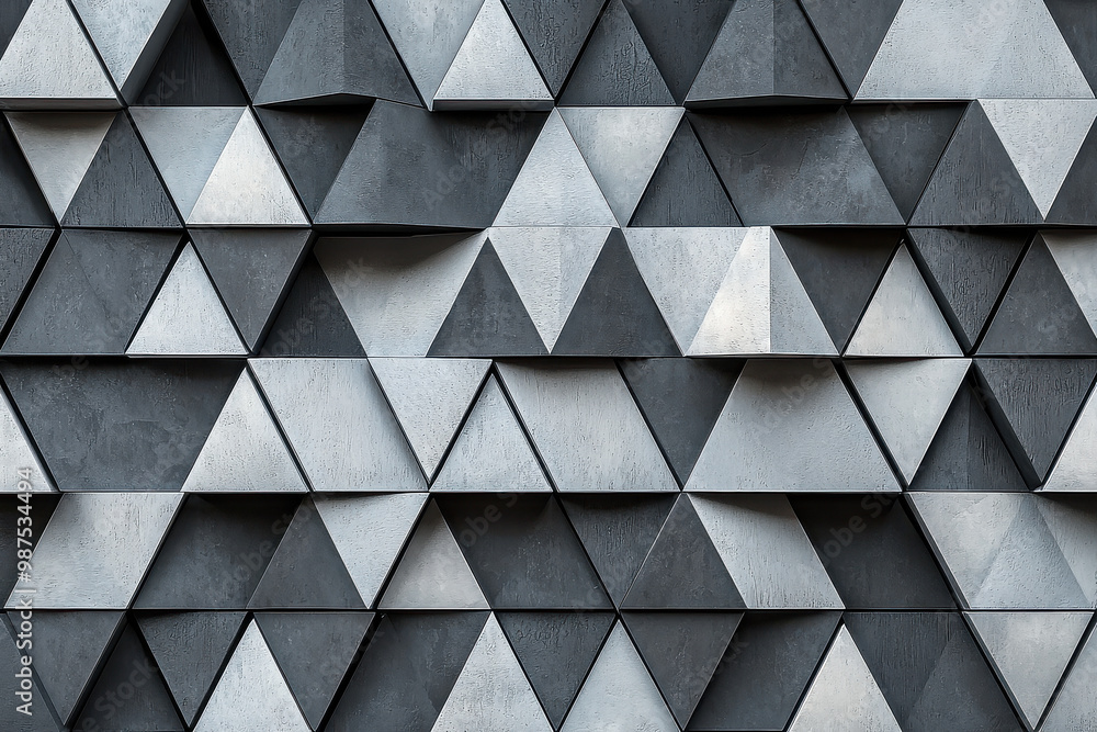 This image depicts a geometric design with gray and black triangular shapes, arranged to produce a modern and visually intriguing 3D effect with varying depths and angles. This image depicts a geometric design with gray and black triangular shapes, arranged to produce a modern and visually intriguing 3D effect with varying depths and angles.