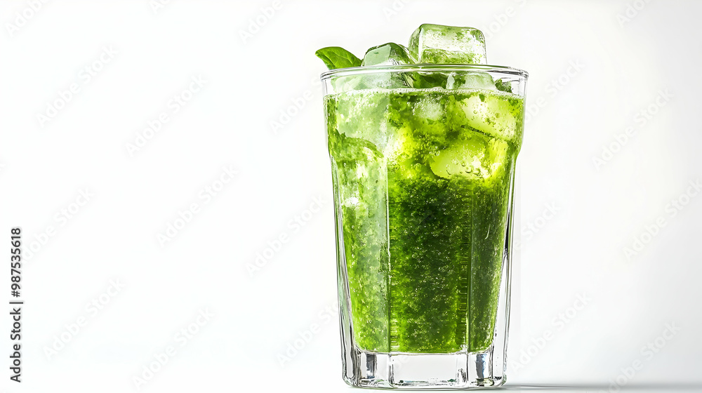 Refreshing mint mojito cocktail with ice cubes in a clear glass on a white background. Refreshing mint mojito cocktail with ice cubes in a clear glass on a white background.
