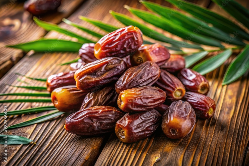Fresh dates elegantly arranged on a rustic wooden surface, illuminated by soft natural light, creating a textured backdrop that enhances their rich, inviting appearance. Fresh dates elegantly arranged on a rustic wooden surface, illuminated by soft natural light, creating a textured backdrop that enhances their rich, inviting appearance.