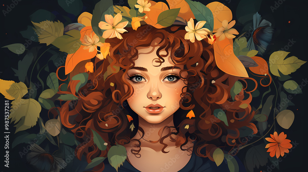 Curly-haired girl with a wreath Curly-haired girl with a wreath