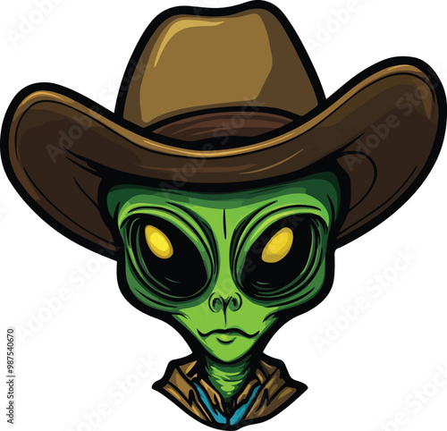 Alien Wearing Cowboy Hat Vector Illustration