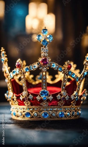 low key image of beautiful queen/king crown. vintage filtered. fantasy medieval period. selective focus. ai generative