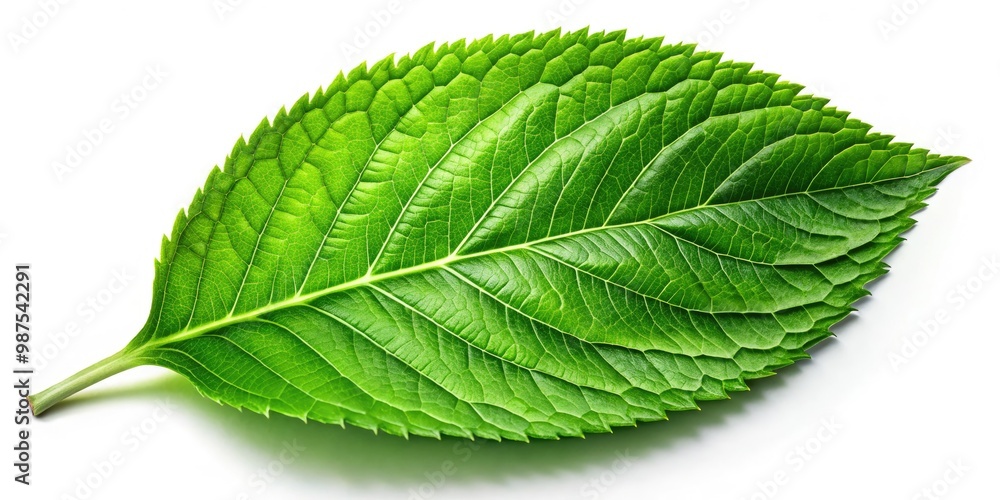 Obraz premium Lively green leaf clipart on a white backdrop, perfect for nature-themed, eco-friendly, and gardening projects. Bring a touch of freshness to your designs!