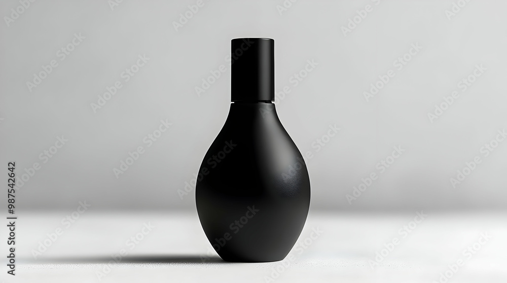 Elegant black perfume bottle isolated on a light background, minimalistic design highlighting luxury and sophistication. Elegant black perfume bottle isolated on a light background, minimalistic design highlighting luxury and sophistication.