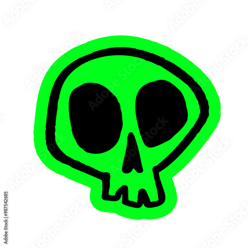 Hand-drawn skull illustration. Creative sticker symbolizing danger, mystery, and gothic style. Vector illustration for Halloween, edgy designs, and bold expressions.