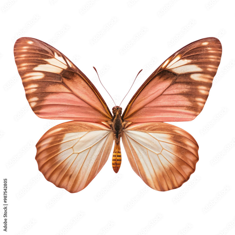 Fototapeta premium The butterfly with its wings spread wide, white background.
