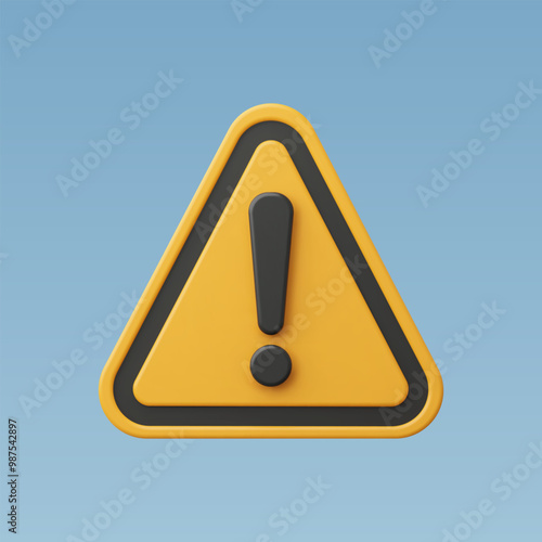 3d Realistic yellow triangle warning sign vector illustration.
