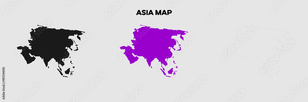 Obraz premium International Map of Asia. Pack of the map of Asia. Simple, Silhouette and Outlined Map. Editable EPS file.