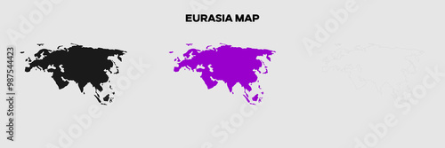International Map of Eurasia. Pack of the map of Eurasia. Simple, Silhouette and Outlined Map. Editable EPS file.