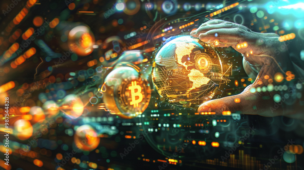 A futuristic marketplace where AI manages global trade with multiple digital currencies, leaving the U.S. dollar behind A futuristic marketplace where AI manages global trade with multiple digital currencies, leaving the U.S. dollar behind