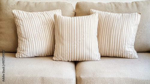 Close-up view of luxurious cushions on a sofa showcases rich textures and patterns, creating a cozy and inviting atmosphere in an elegant living room