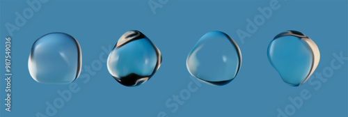 Water is set isolated on a white background with a realistic droplet collection.