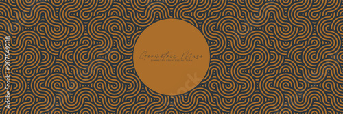 Abstract Asian seamless pattern in oriental geometric style. Yellow and orange mandala motif for festive decoration and wallpaper. Indian ornament design with repeating lines and texture. Vector.