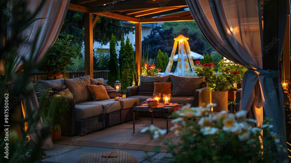 Fototapeta premium Cozy Backyard Patio with Romantic Lighting